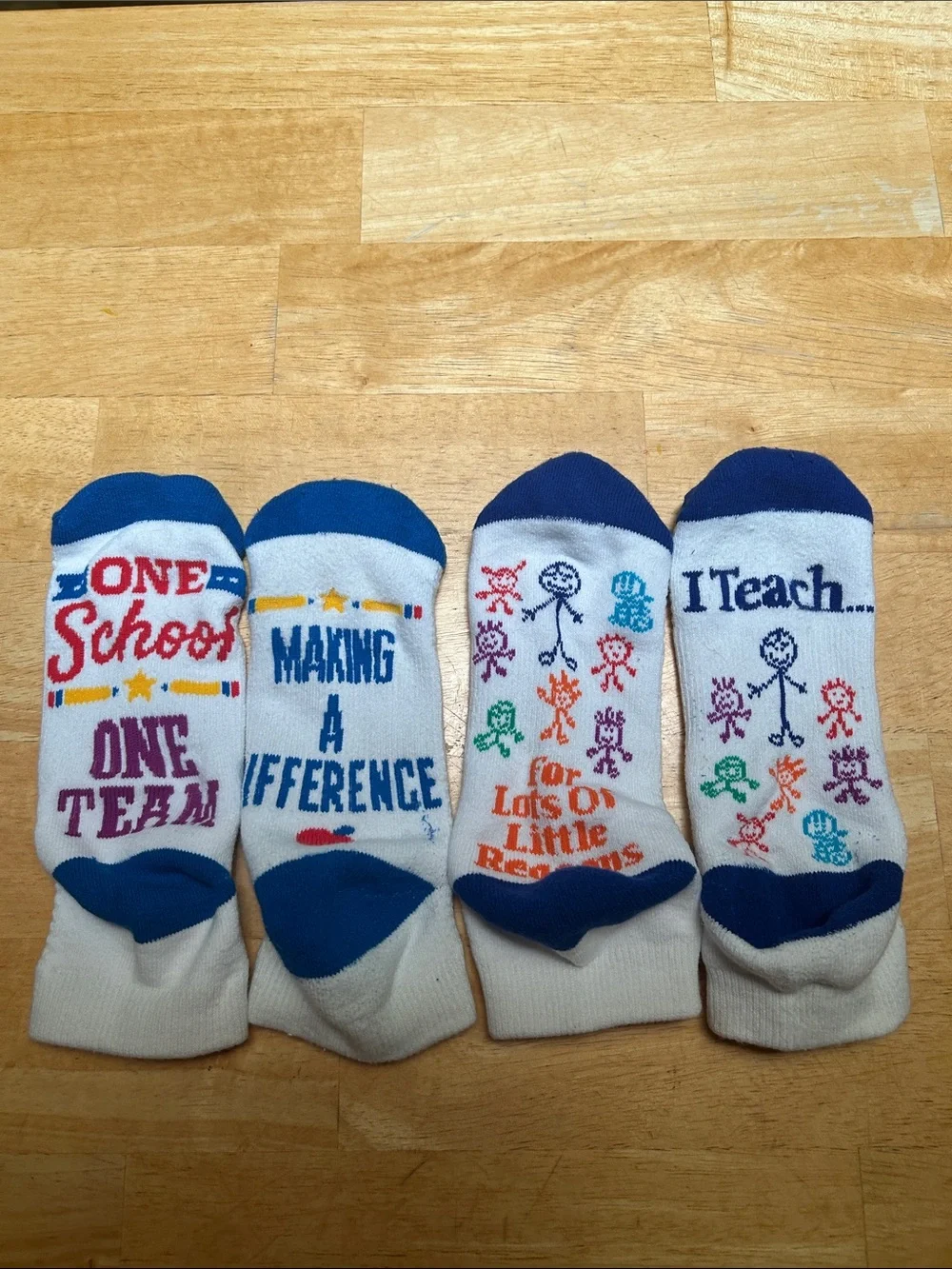 I Teach White Crew Socks with Blue Accents - Teacher Message Set